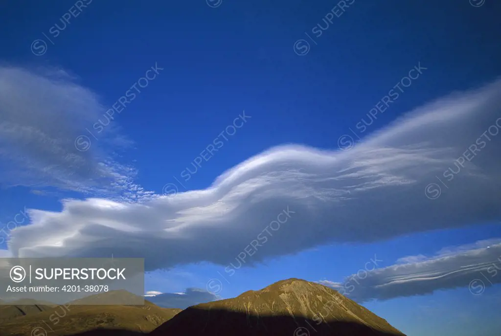 Wind cloud over the Ben Ohau Range, New Zealand