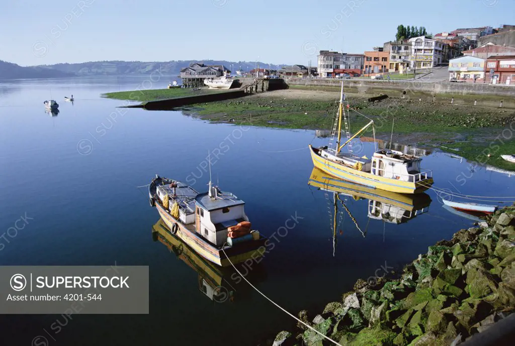 Castro waterfront at low tide, Chiloe Island, Chile