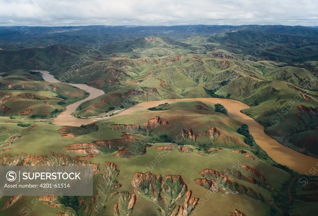 Betsiboka River laden with silt from erosion caused by deforestation, Madagascar