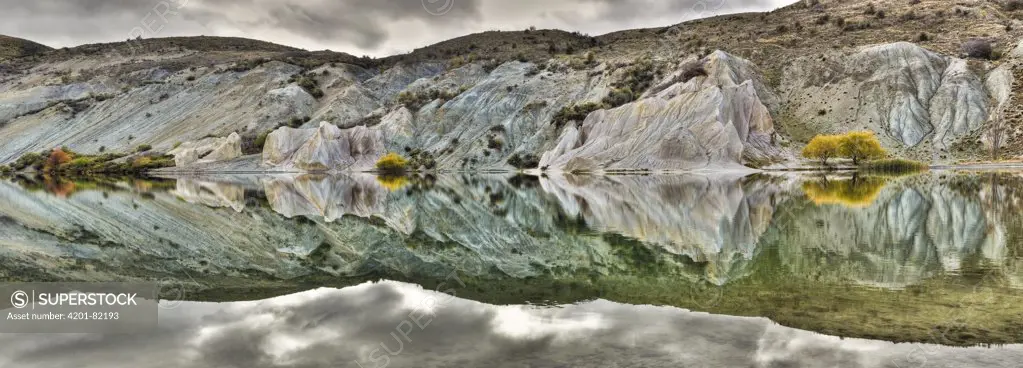 Reflection on Blue Lake, St Bathans, Central Otago, New Zealand