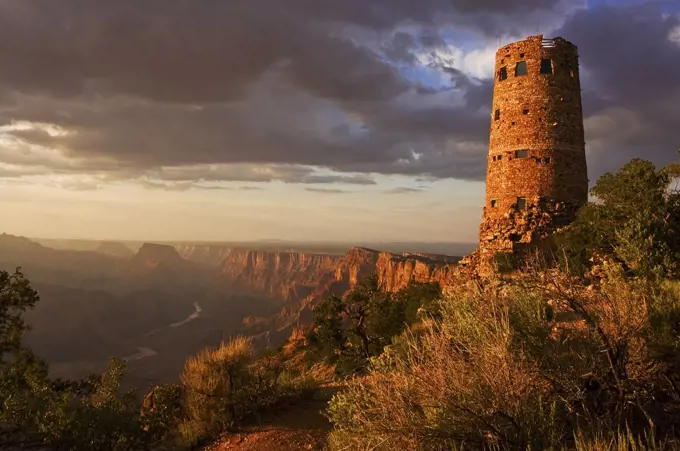 Watchtower at sunset, Grand Canyon National Park, Arizona