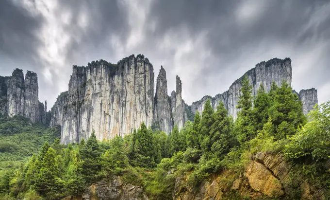 Sheer cliffs in limestone karst landscape, Enshi Grand Canyon National Park, China