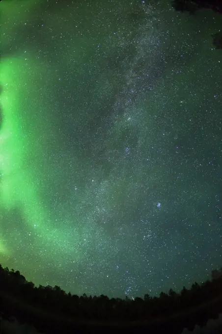 Northern lights and the Milky Way, Finland