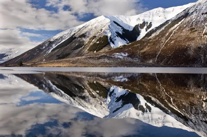 Reflection in Lake Pearson, Castle Hill Basin, Canterbury, New Zealand