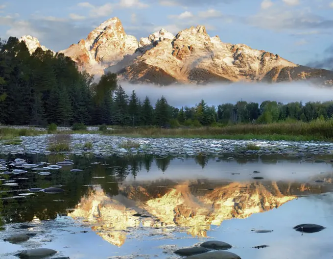 Pond reflecting Grand Tetons, Grand Teton National Park, Wyoming