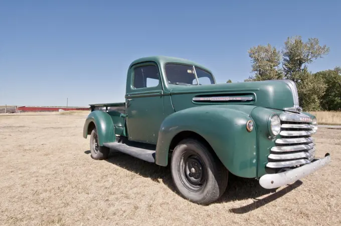 1947 Mercury 1/2 ton truck in a ranch, Bar U Ranch National Historic Site, Longview, Alberta, Canada