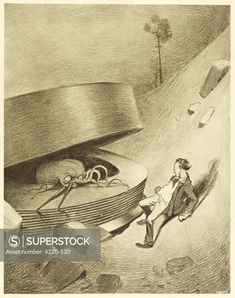 'THE WAR OF THE WORLDS'  The first Martian emerges from  the cylinder       Date: First published: 1898