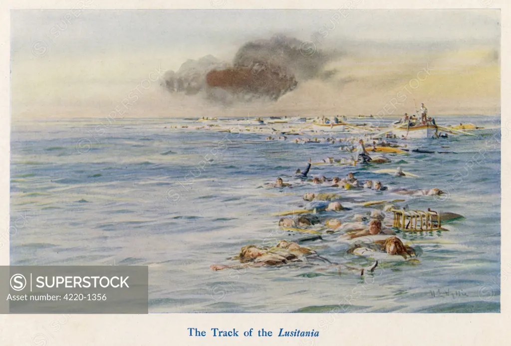 A trail of bodies and debris  traces the path of the  'Lusitania'