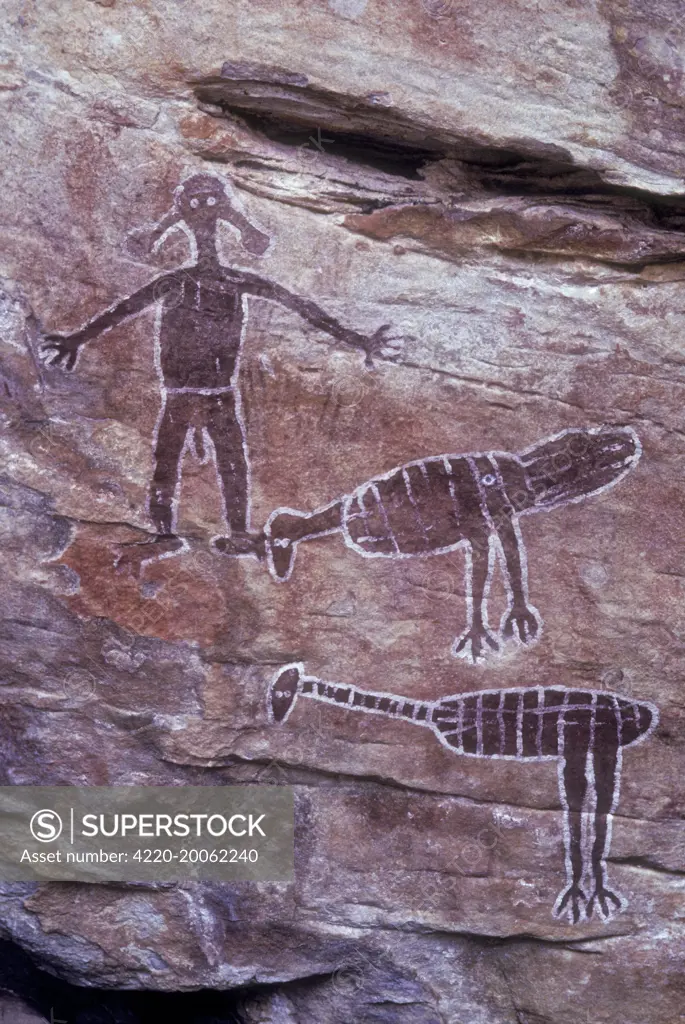 Aboriginal Rock Art - Emu - Brush turkey and Spirit Figures. Australia.