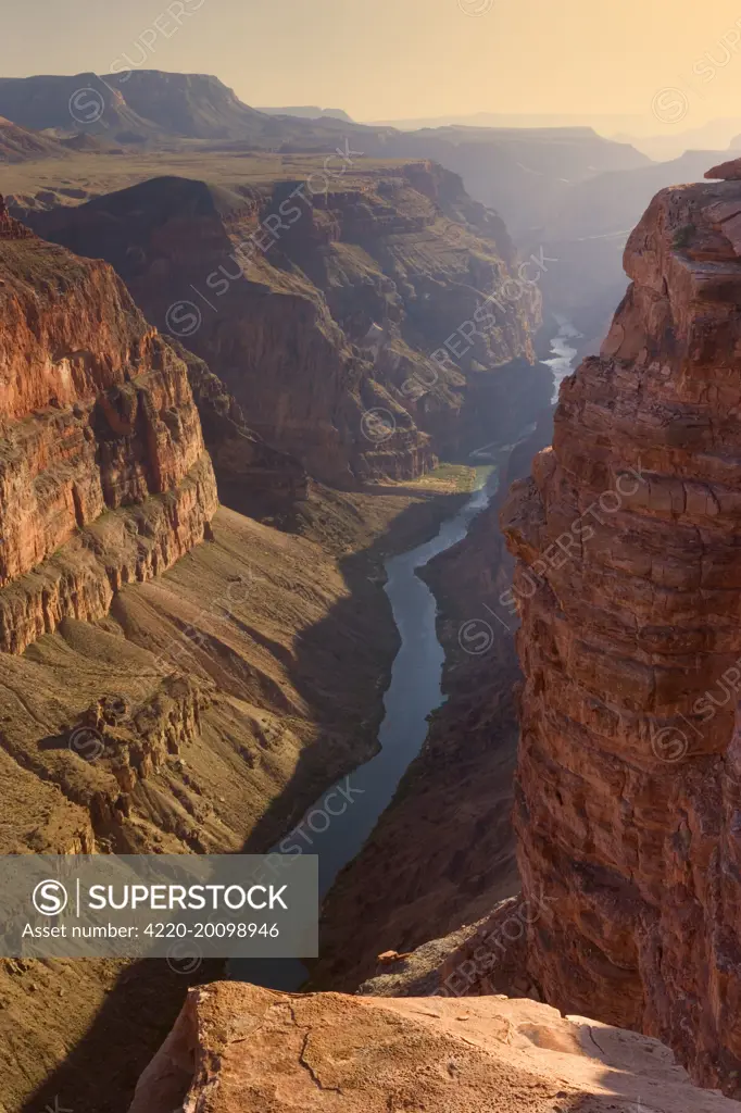 Grand Canyon and Colorado River - evening at the North Rim of the Grand Canyon at Toroweap. Toroweap, North Rim, Grand Canyon National Park, Arizona, USA  .