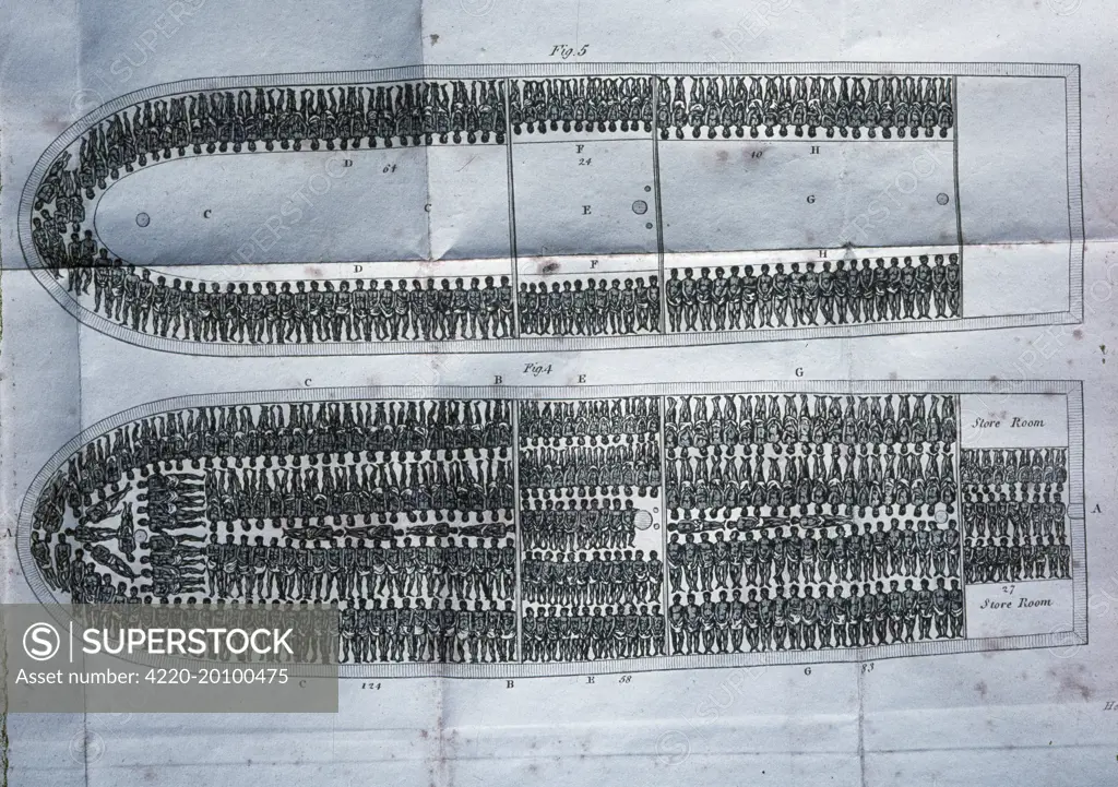 Section of slave ship deck. 1822 comtemporary engraving.