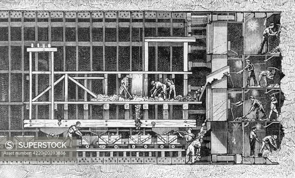 THE BLACKWALL TUNNEL.  A cross section of the  construction of the tunnel.       Date: 1897