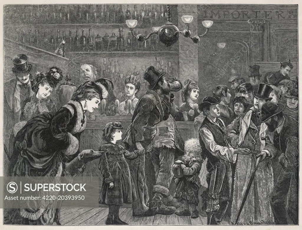 'Before the bar' - a London pub of the kind which  replaced the old 'gin-palace'        Date: 1872