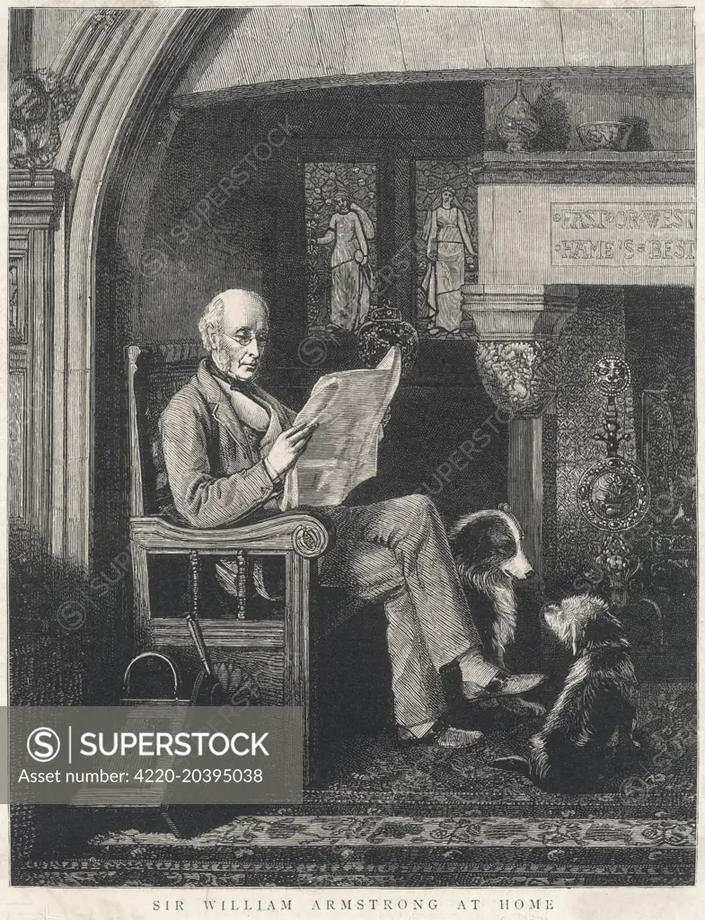 SIR WILLIAM GEORGE ARMSTRONG Baron Armstrong  Engineer, inventor  and arms manufacturer relaxing at home     Date: 1810 - 1900