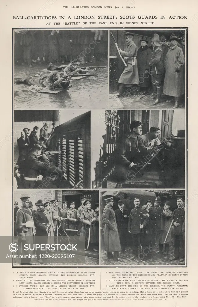 Various scenes from the Siege  of Sidney Street         Date: 1911