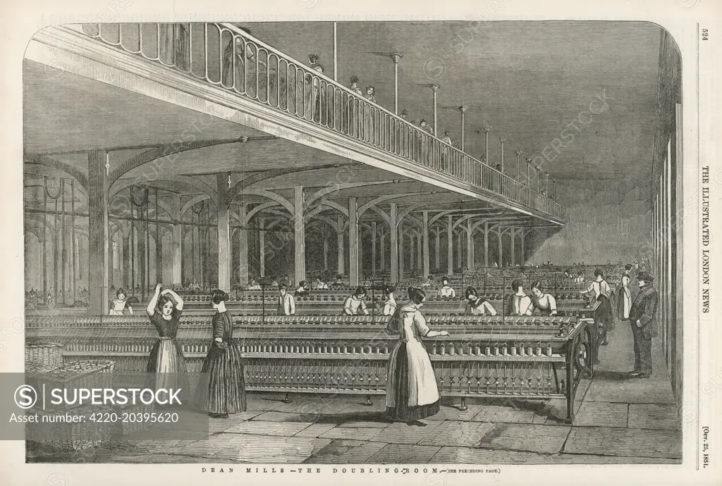 Women working in the doubling- room at Dean Mills cotton-mill  (between Bolton &amp; Manchester,  Lancashire)       Date: 1851