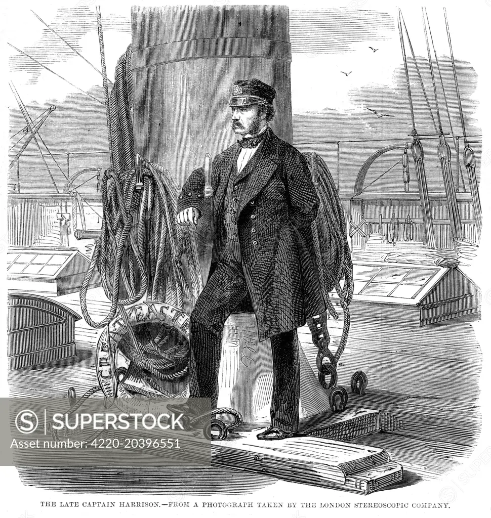 Captain WILLIAM HARRISON commander of the 'Great  Eastern' steamship, depicted  standing on her deck.       Date: 1812 - 1860