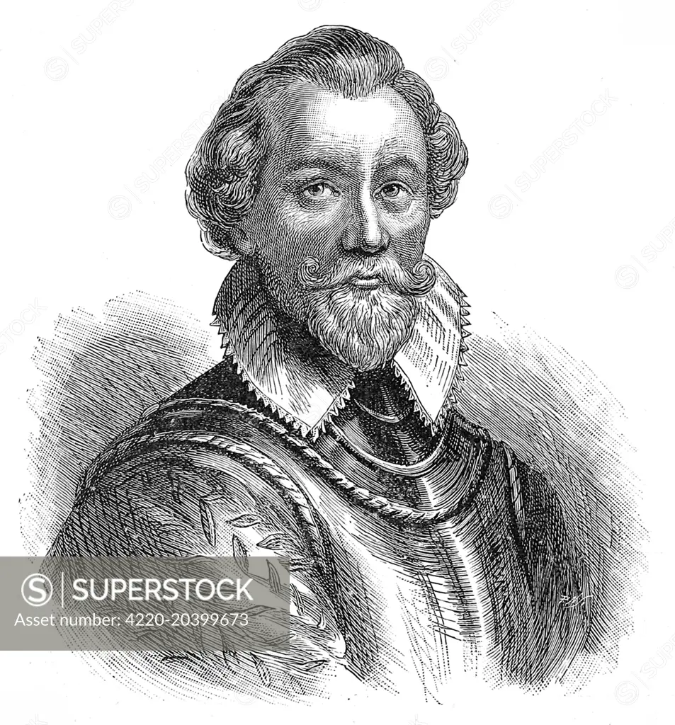 Engraving of Sir Martin Frobisher (c.1535-1594), Elizabethan explorer and seafarer.  He was knighted in 1588 for his action against the Spanish Armada as Captain of the 'Triumph'.     Date: 1888