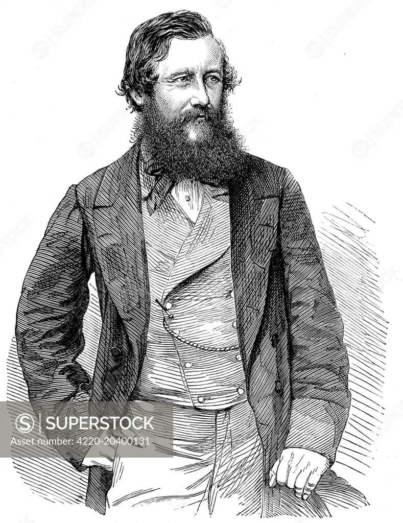 Engraving showing Captain John Hanning Speke, the English explorer, pictured in 1863.    Between 1860 and 1863 Speke and James Augustus Grant led an expedition to find the source of the Nile; finally proving, once and for all, that the Victoria Nyanza was the source of the river.     Date: 1863