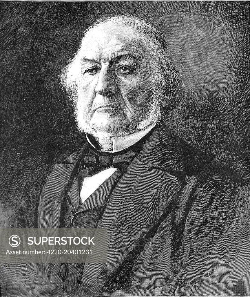 Engraving of William Ewart Gladstone, the English Liberal statesman, at the time of his fourth Premiership (1893).     Date: 1898