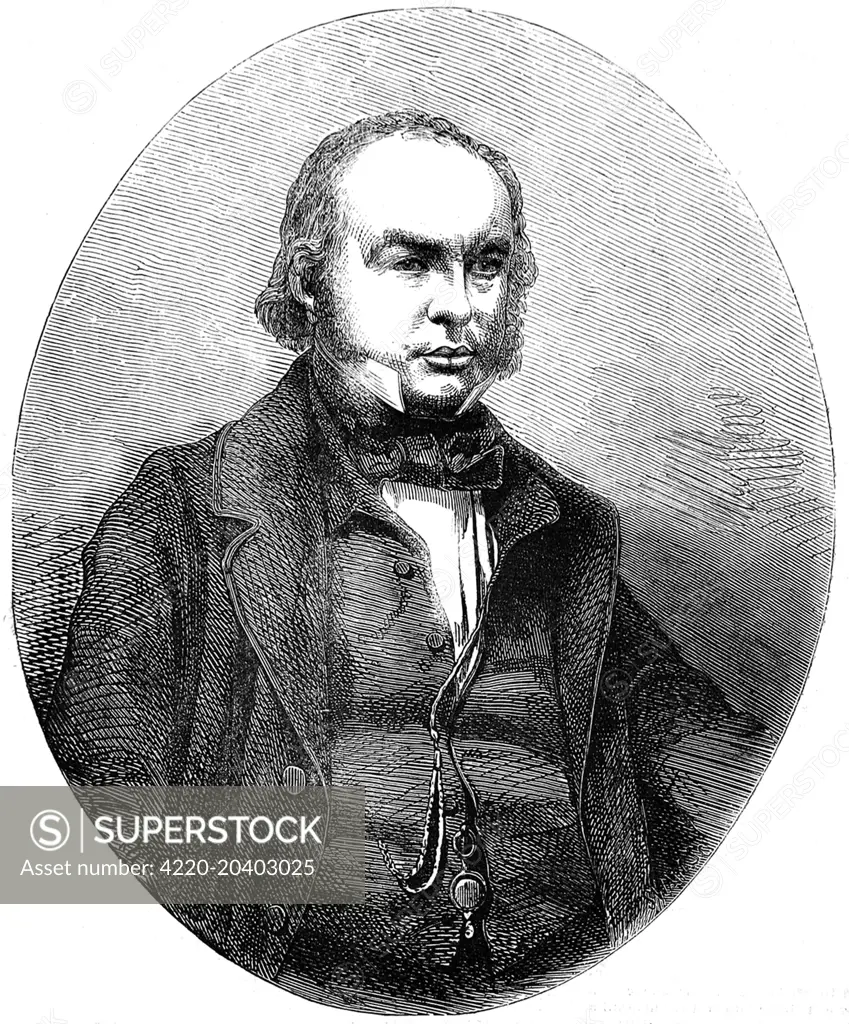 Engraved portrait of Isambard Kingdom Brunel (1806-1859), the English engineer and inventor, pictured in 1858.     Date: 3 April 1858