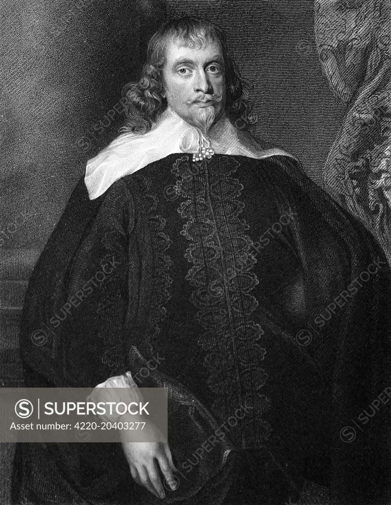 Portrait of Francis Russell (about 1593-1641), the 4th Earl of Bedford and 2nd Lord of Thornhaugh.      This engraving was created from the Vandyke painting in the collection in the Duke of Bedford.     Date: c.1620