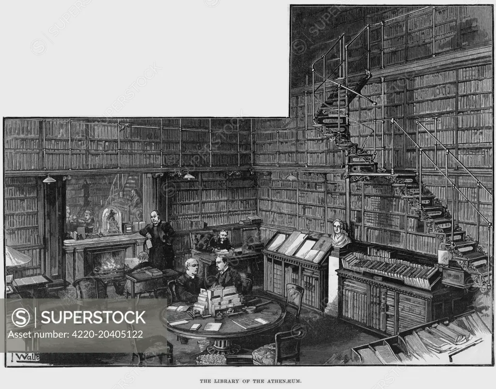 Engraving showing the interior of the library of the Athenaeum Club, London, 1893.     Date: 11 March 1893