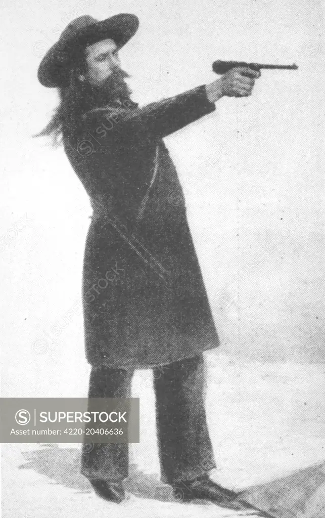 William F. Cody (Buffalo Bill) with his new Borchardt gun.  16th March 1898