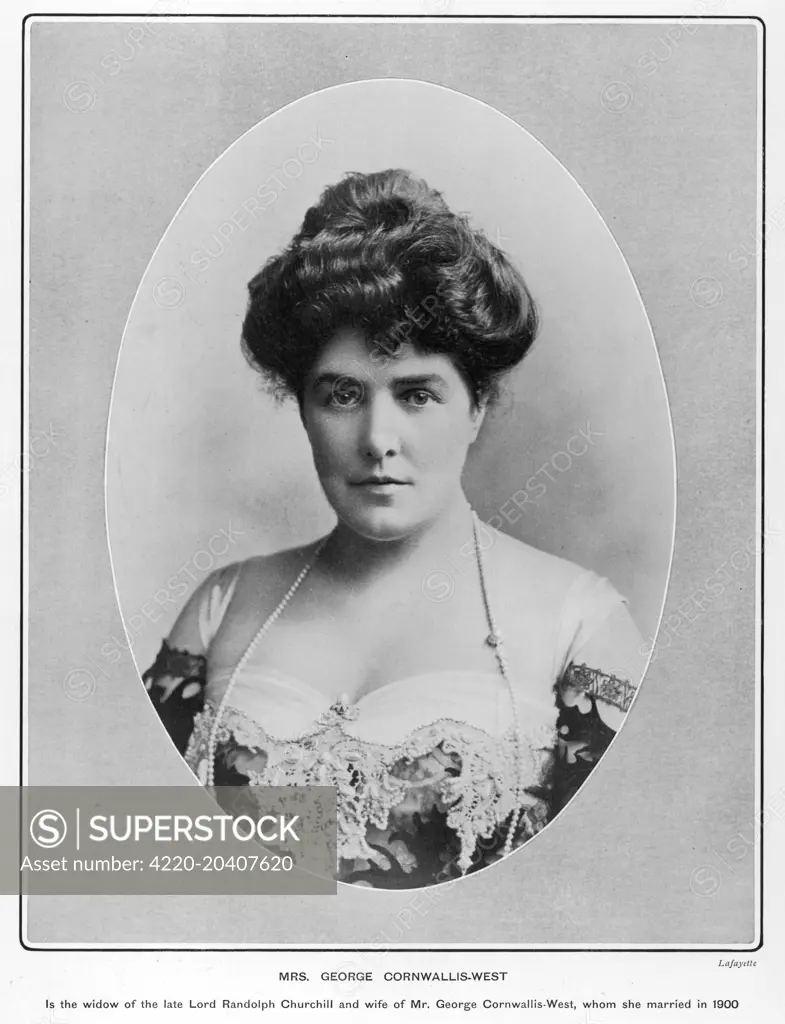 JENNIE JEROME, formerly Lady  Randolph Churchill and mother  of Winston, pictured in 1902  when she was married to George  Cornwallis West.      Date: 1854 - 1921