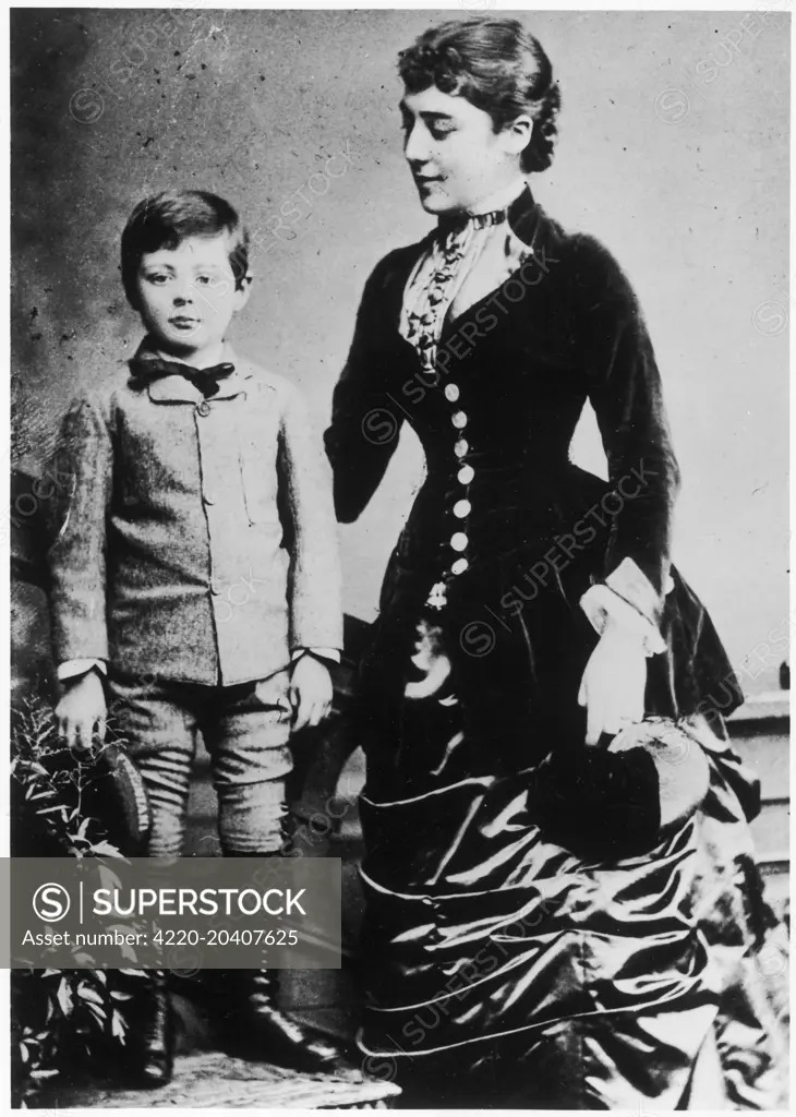 WINSTON CHURCHILL Pictured as a young boy with  his Aunt Leonie (Leslie) younger  sister of his mother, in 1880.       Date: 1874 - 1965