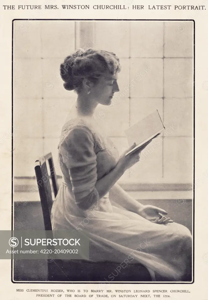 Clementine Churchill while still Miss Clementine Hozier, featured in The Sketch magazine in the week prior to her marriage to Winston Churchilll on 12th September 1908.     Date: 1908