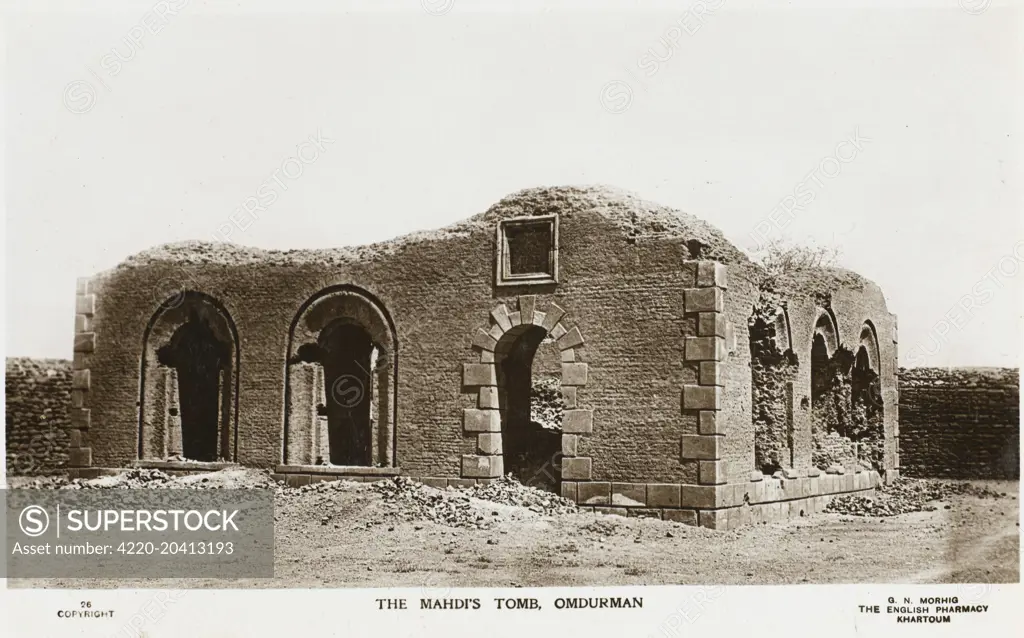 Sudan - The Mahdi's Tomb, Omdurman. On the death of the Mahdi in 1885, his body was entombed in a silver-domed mosque in Omdurman. This was completely destroyed by Kitchener in 1898, when the Mahdi's body was burned and his ashes thrown into the river! In 1947 the Mahdi's son had the mosque and tomb rebuilt.  circa 1910s