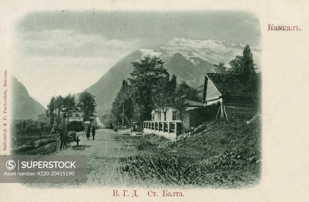 Batumi (formerly Batum or Batoum) a city on the Black Sea coast and capital of Adjara, an autonomous republic in southwest Georgia, 12 miles from the border with Turkey. Batumi is the last stop of the Transcaucasian Railway and the Baku oil pipeline.      Date: 1900