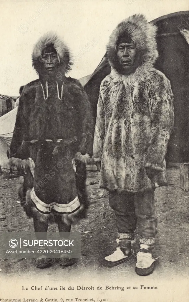 Inuit Chief and his wife - Alaska (Island of Detroit, Bering)     Date: circa 1910s