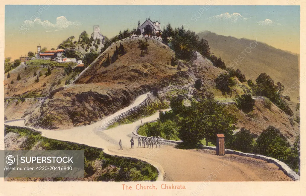 Chakrata, India - The Church. Chakrata (or Chakrauta) is a cantonment town in the Dehradun district in the state of Uttarakhand, Northern India, close to the border with Chinese Tibet.     Date: circa 1910s