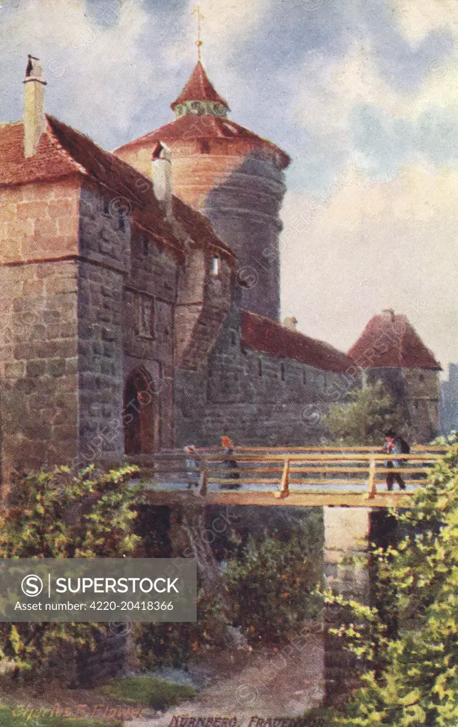 Nuremberg, Germany - Frauentor (Konigstor Tower) -  the main gate into the old town. Built in 1388.     Date: circa 1910s