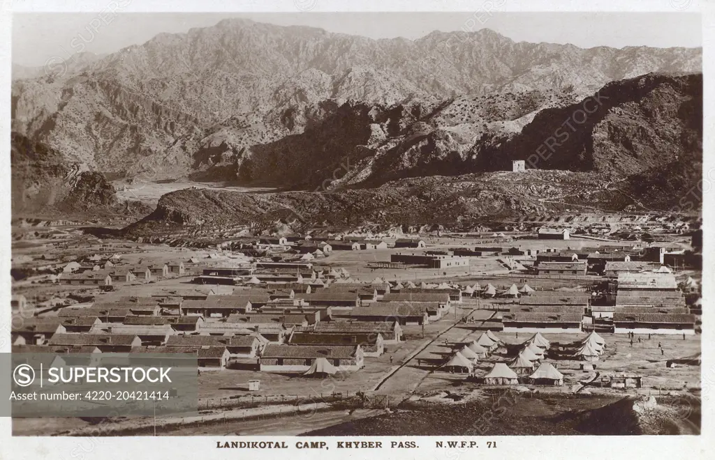 A view of Landi Kotal - the highest point on the Khyber Pass and a British fort/garrison during their rule of the subcontinent. In 1925, the heavily engineered Khyber Pass Railway was opened linking Jamrud to Landi Kotal.     Date: 1910s