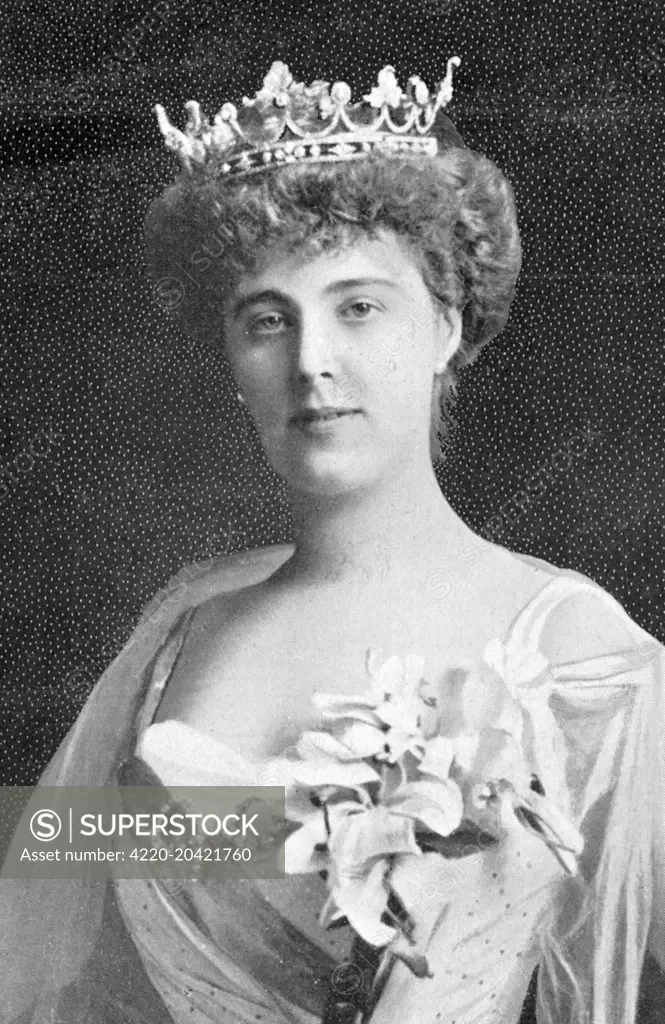 Daisy, Princess Henry of Pless (1873 - 1943), formerly Mary Theresa Olivia Cornwallis-West.  A great Edwardian society beauty, she married one of Imperial Germany's wealthiest princes in 1891.  Her memoirs are an insightful record of the Edwardian era.  Here featured in The Tatler in 1904 when she played a promient part in theatricals at Chatsworth House during King Edward VII's visit.     Date: 1904