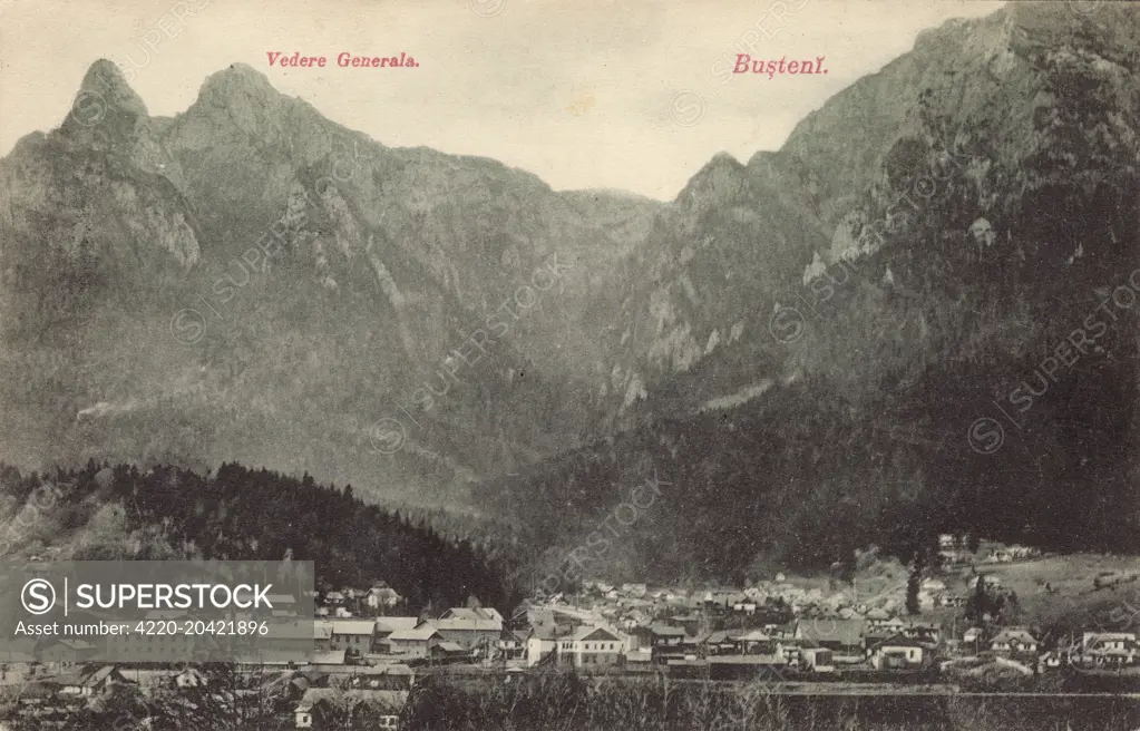 Romania - Busteni - a small mountain town in the north of the county Prahova, in the center of Romania. It is located in the Prahova Valley, at the bottom of the Bucegi mountains.     Date: 1908