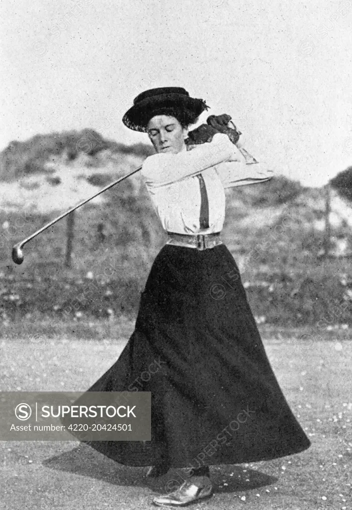 Dorothy Iona Campbell (1883 - 1945), the first internationally dominant female golfer.  Also known as Dorothy Hurd and Dorothy Howe.  Won over 700 titles during her career.  Died in a railway accident when she failed to notice an oncoming train.     Date: 1909