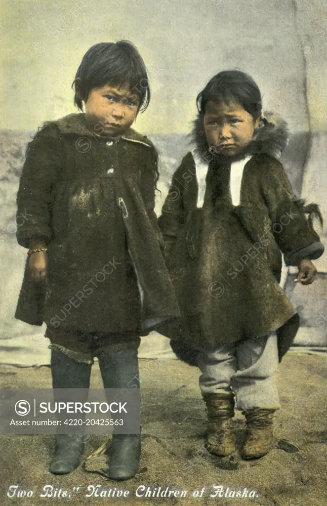 Pair of Indigenous Alaskan Inuit children     Date: circa 1910