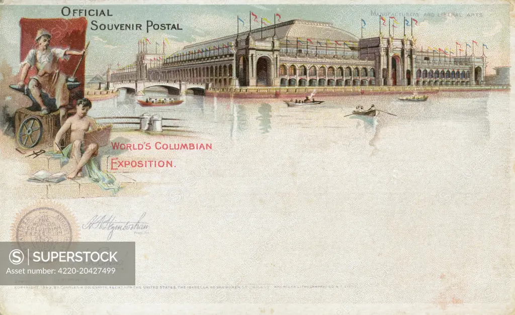 The Manufacturers and Liberal Arts building at the World's Columbian Exposition (The Chicago World's Fair) held in Chicago in 1893 to celebrate the 400th anniversary of Christopher Columbus's arrival in the New World in 1492.  1893