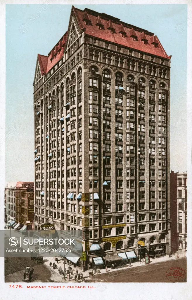 Masonic Temple Building, Chicago, Illinois. Built in 1892, demolished in 1939.   C. 1906