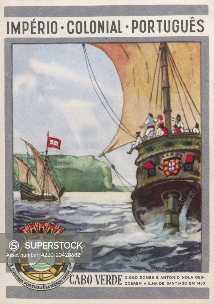 Portuguese Colonial History Series - Diogo Gomes and Antonio de Noli (Nola) discover the Island of Santiago (the largest island of the Cape Verde Islands) in 1460. Their voyages were on behalf of Henry the Navigator and de Noli was made first Governor of Cape Verde by King Afonso V.     Date: 1460