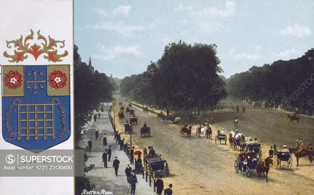 Coat of Arms of Westminster and View of Rotten Row, Hyde Park, London     Date: circa 1910s