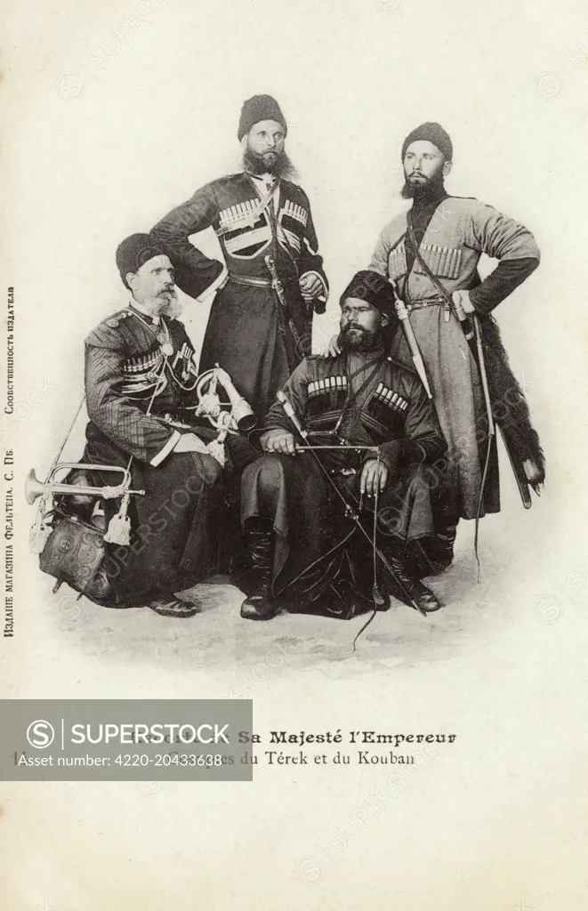 The Russian Tsar's Cossack Bodyguards from Terek and Kuban.     Date: circa 1897