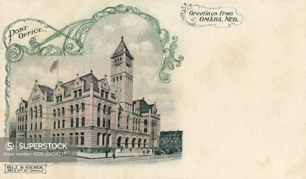 The Main Post Office - Omaha, Nebraska, USA     Date: circa 1902