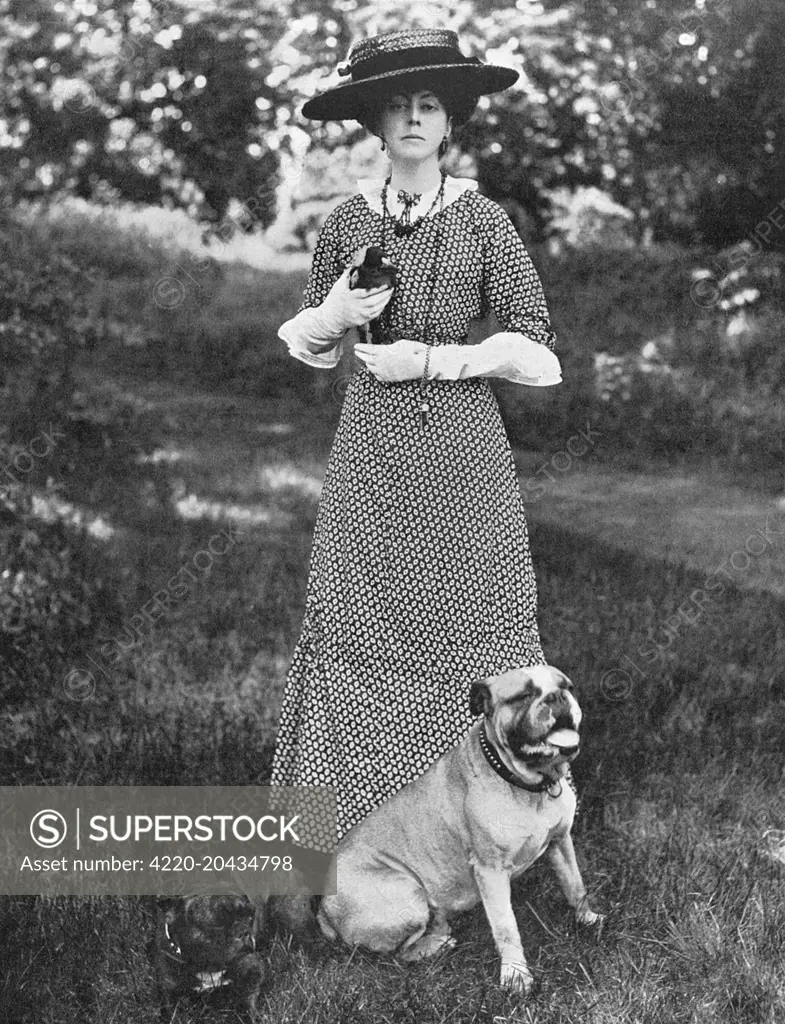 Lady Sarah Wilson (1865 - 1929), formerly Lady Sarah Spencer-Churchill, youngest child of John Spencer-Churchill, 7th Duke of Marlborough, sister of Sir Randolph Churchill and consequently aunt of Sir Winston Churchill.  Lady Sarah was best-known for her role as war correspondent for the Daily Mail when she was present at the Siege of Mafeking during the Boer War.  Pictured in The Tatler at the beginning of the First World War, together with an appeal for equipment and funds for a hospital she w