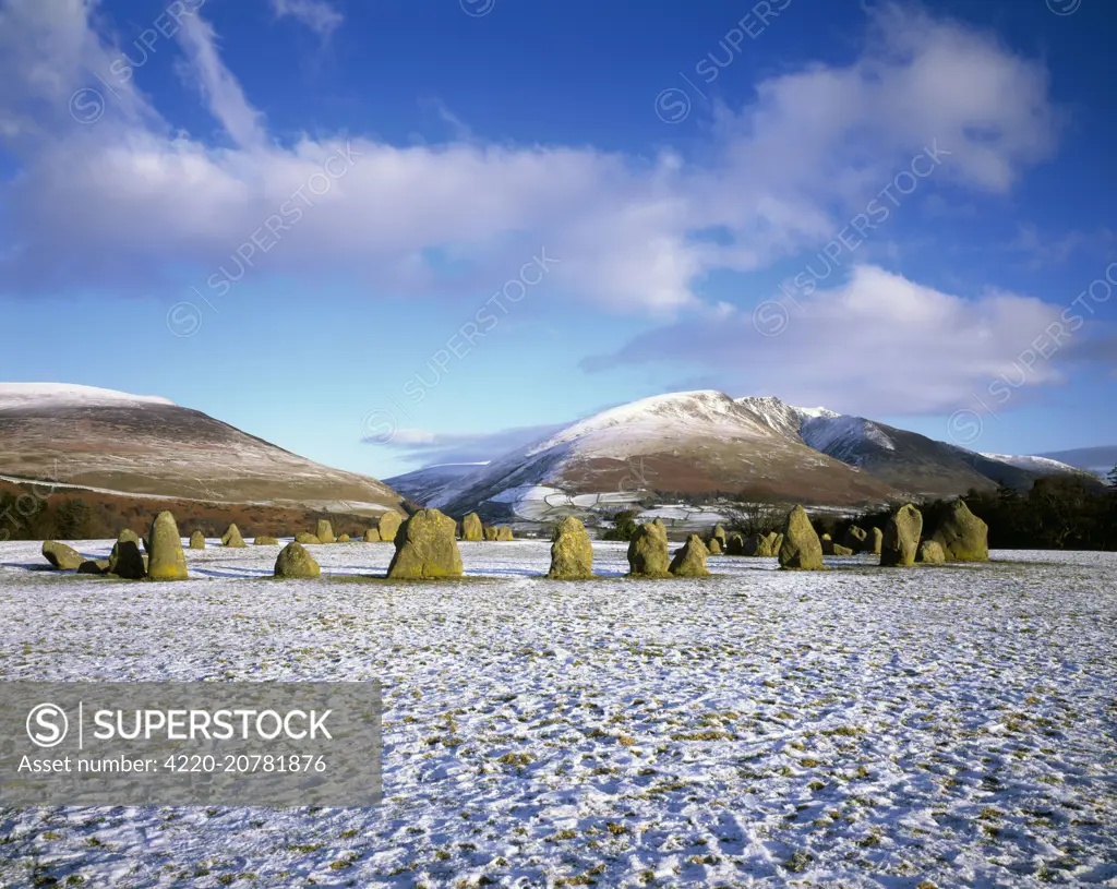 Castlerigg Stone Circle in winter snow near Keswick, Lake District, UK Castlerigg Stone Circle in winter snow near Kewick, Lake District, UK.