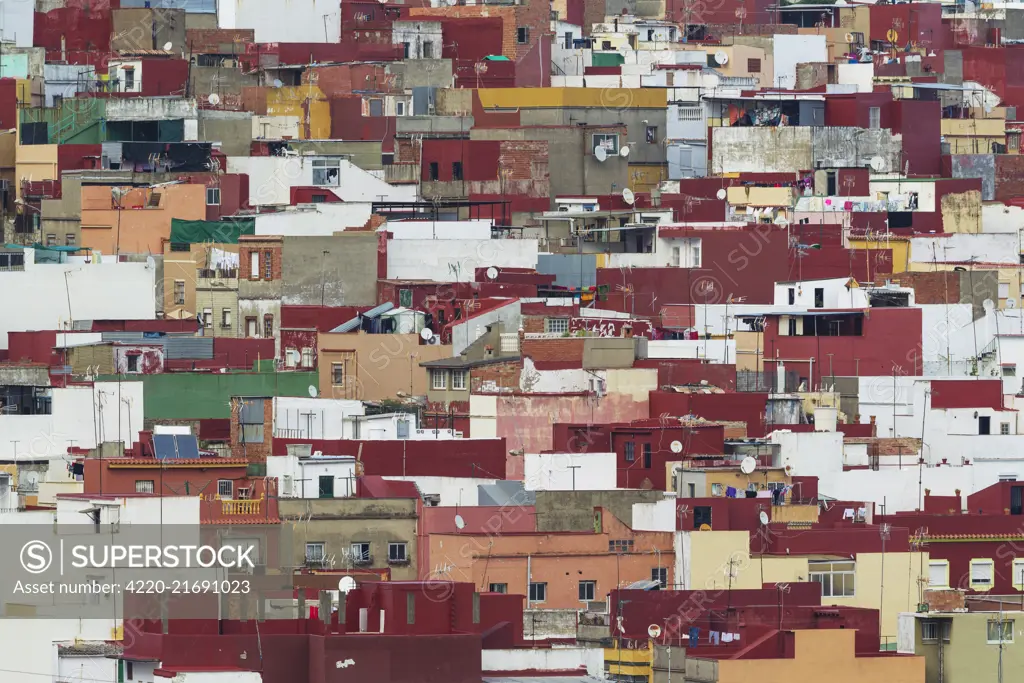 Colourful popular quarter in Algeciras   Cadiz province, Andalusia, Spain     Date: 